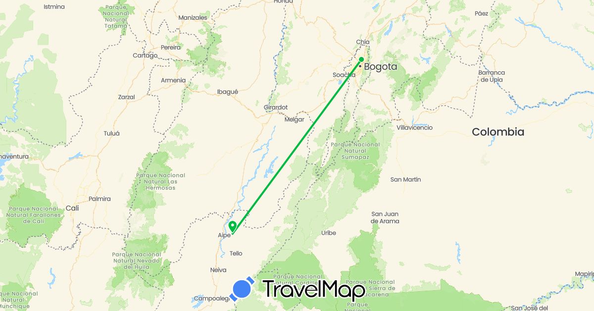 TravelMap itinerary: driving, bus in Colombia (South America)